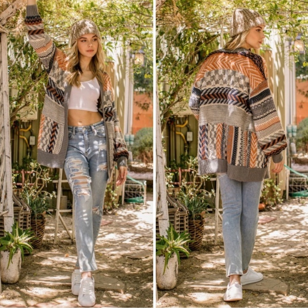 Open Multi Color Cardigan Sweater - Picture 8 of 9